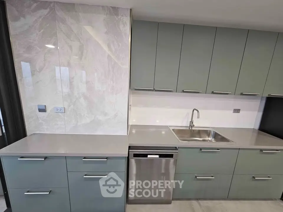 Modern kitchen with sleek cabinetry and stainless steel dishwasher