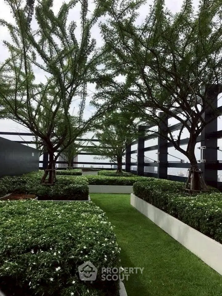 Luxurious rooftop garden with lush greenery and modern design