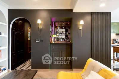 Stylish living room with built-in bar and modern decor