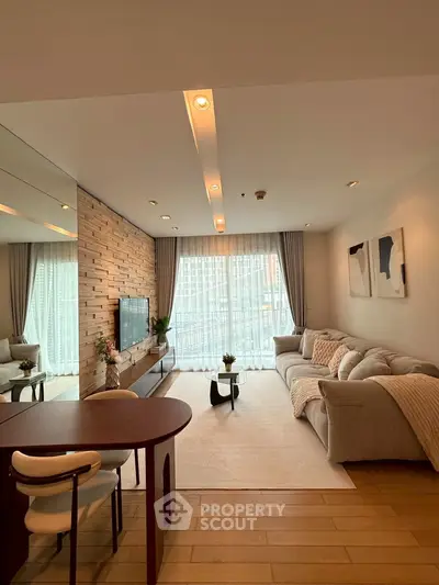 Stylish modern living room with cozy sofa and elegant decor