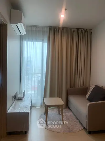 Cozy living room with modern sofa and natural light