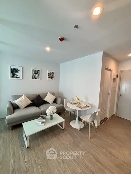 Modern living room with cozy seating and stylish decor