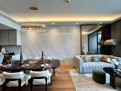 Luxurious modern living room with elegant dining area and stylish decor