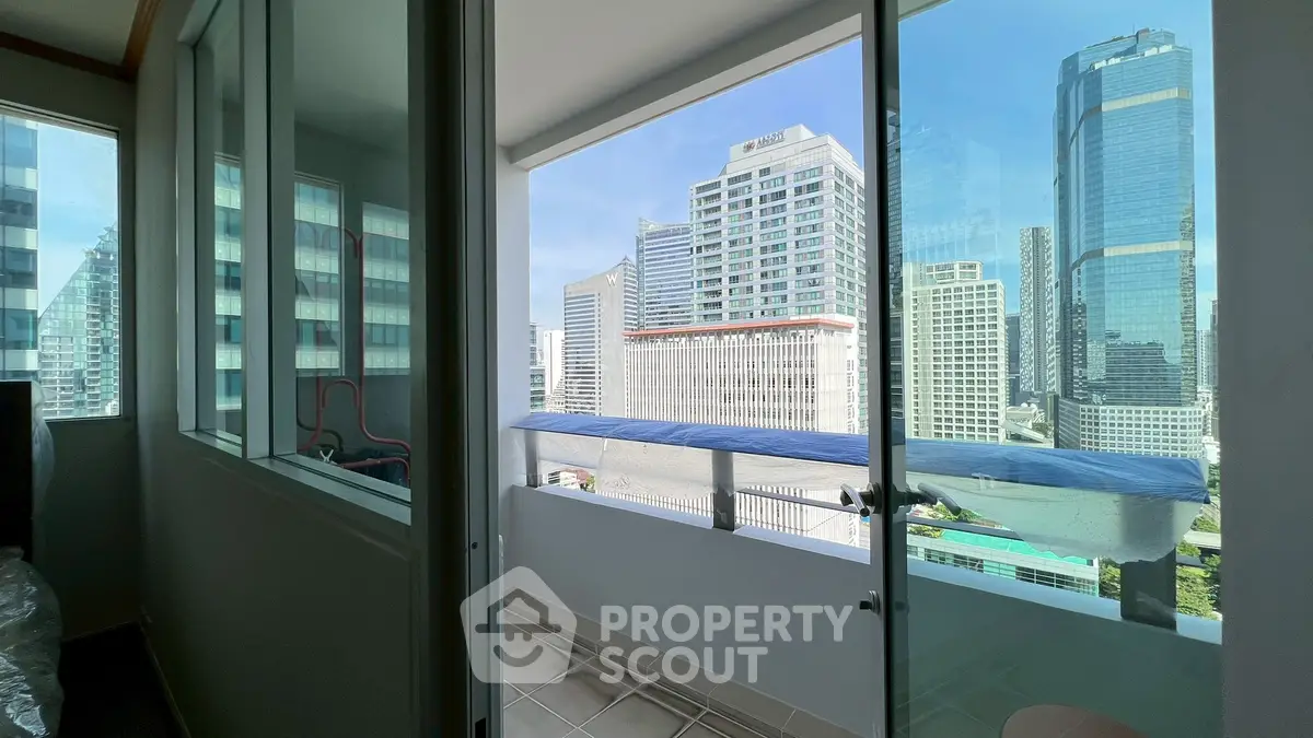 Modern apartment balcony with stunning city skyline view