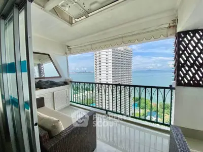 Stunning balcony with ocean view in high-rise apartment
