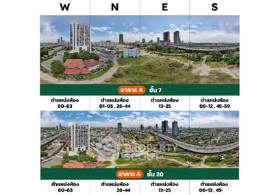 Panoramic view from high-rise building showcasing urban landscape and city skyline.