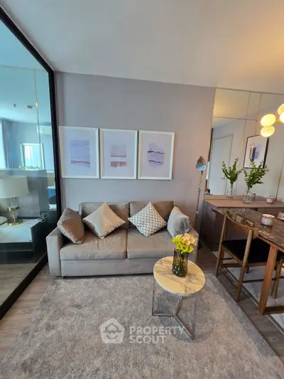 Stylish living room with modern decor and cozy seating area