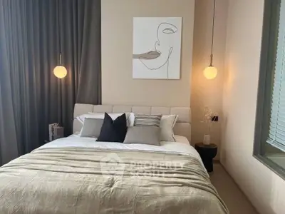 Modern bedroom with stylish decor and cozy lighting