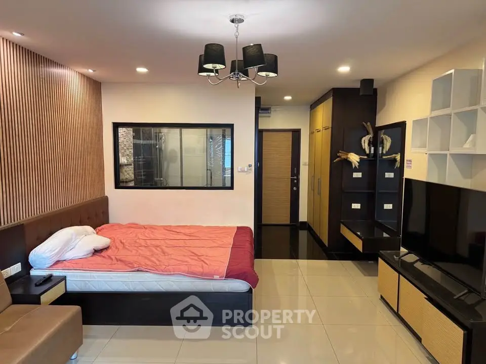 Modern bedroom with stylish decor and cozy ambiance