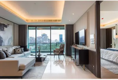 Luxurious modern living room with city view and elegant decor