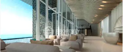Luxurious modern living room with ocean view and elegant design
