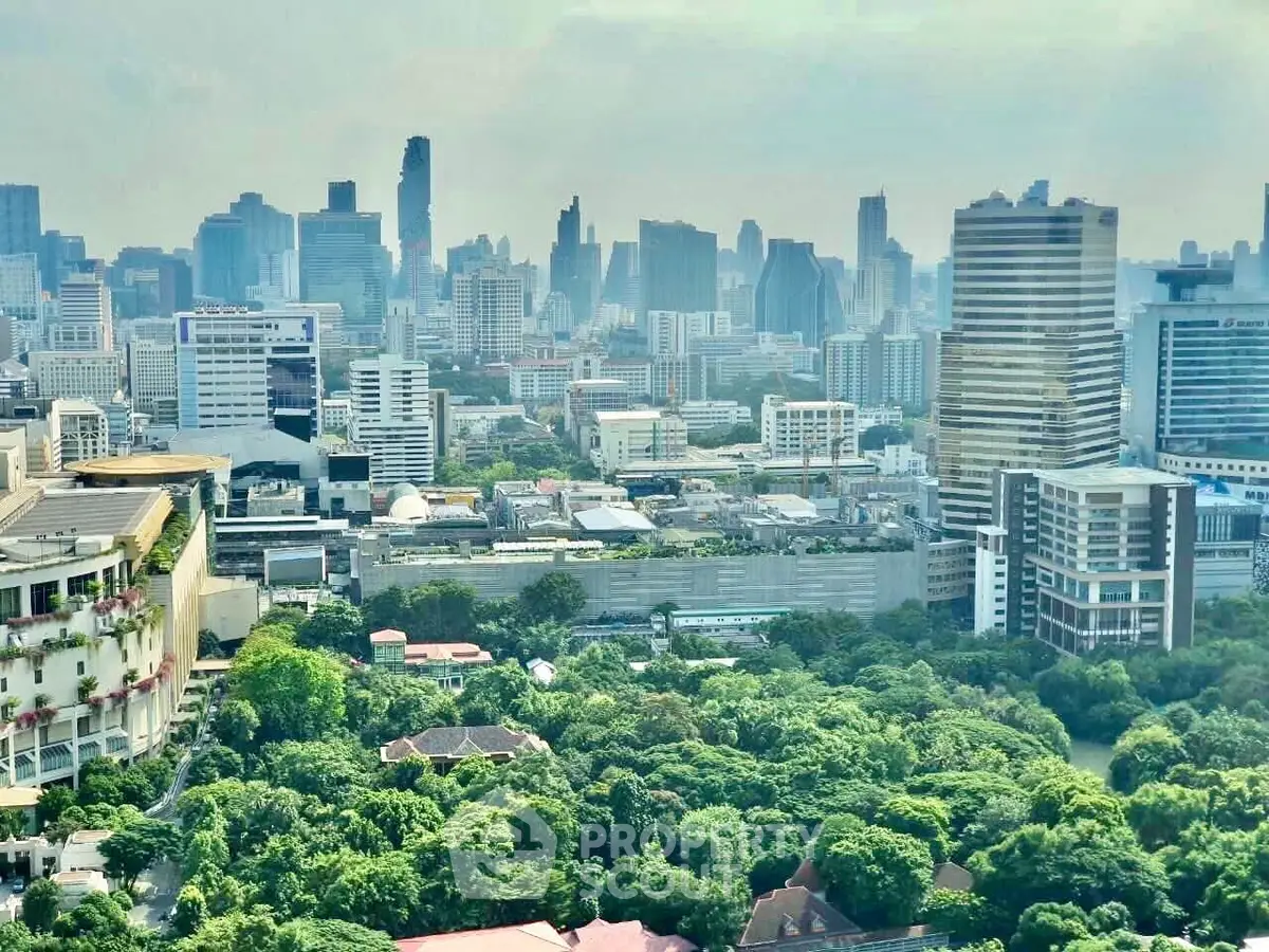 Stunning cityscape view showcasing lush greenery and modern skyscrapers, perfect for urban living enthusiasts.