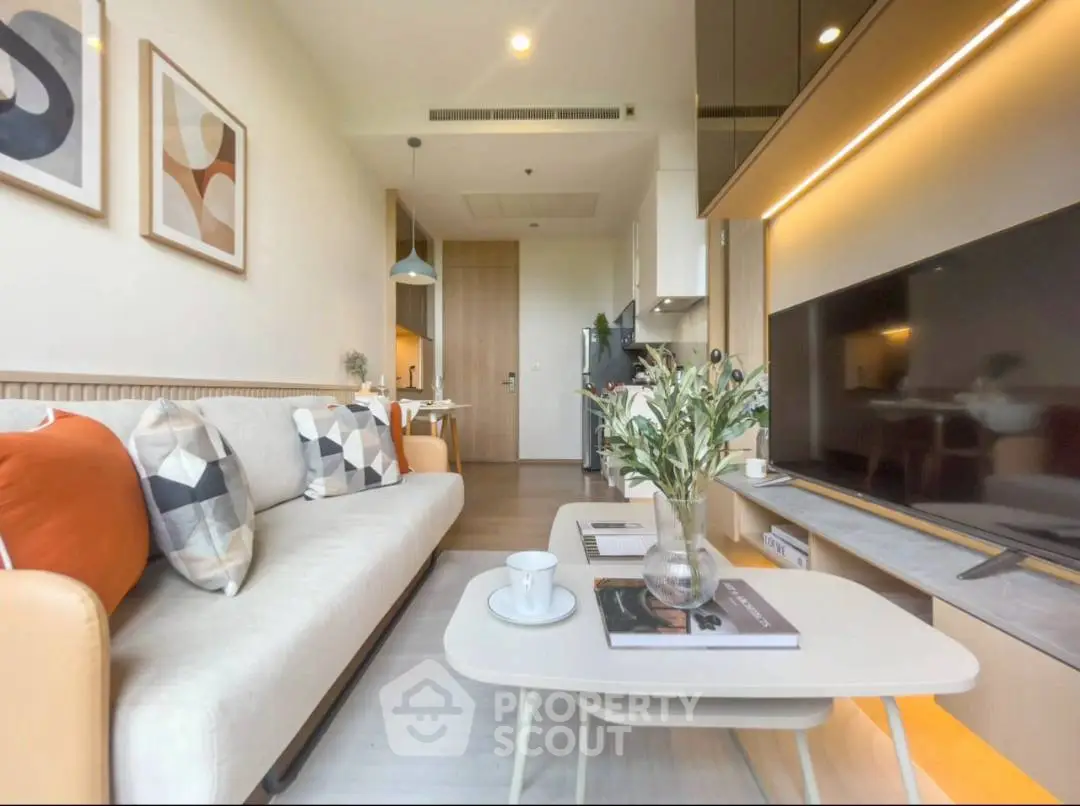 Modern living room with stylish decor and cozy seating area