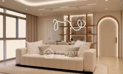 Luxurious modern living room with elegant lighting and plush sofa, perfect for relaxation and entertaining.