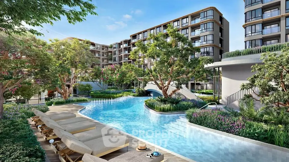 Luxurious residential complex with stunning pool and lush gardens