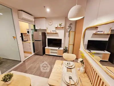 Modern open-plan living room with stylish decor and dining area