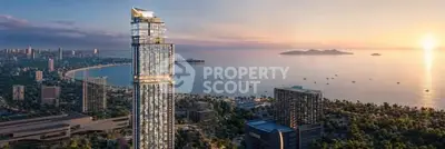 Stunning high-rise building with panoramic ocean views at sunset, ideal for luxury living.
