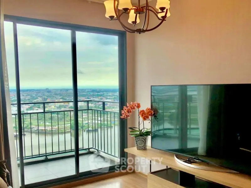 Stunning living room with panoramic city view and elegant decor