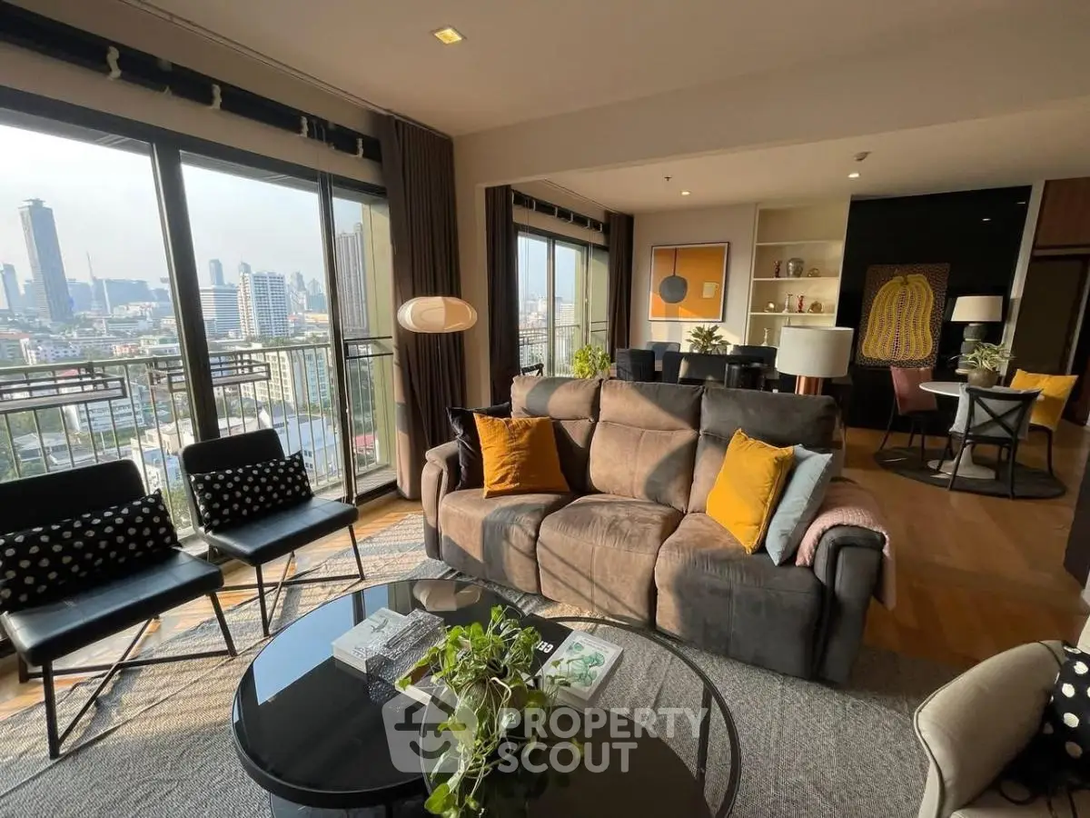 Luxurious living room with stunning city view and modern decor