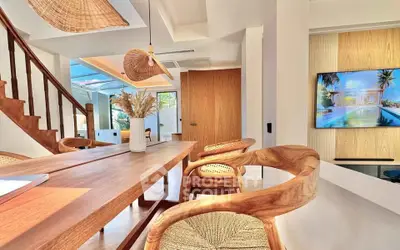 Stunning modern living room with wooden accents and stylish decor