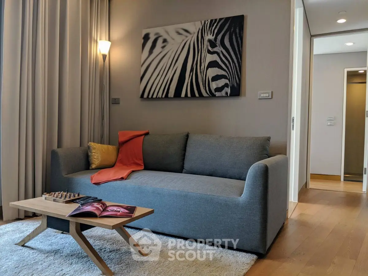 Modern living room with stylish decor and cozy seating area