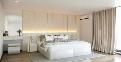 Luxurious modern bedroom with elegant decor and ambient lighting