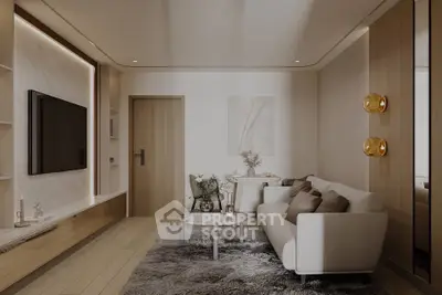 Modern living room with cozy sofa and stylish decor