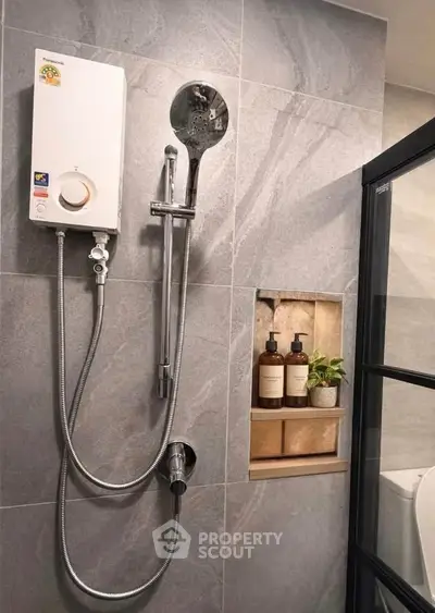 Modern bathroom with sleek shower and stylish tile design