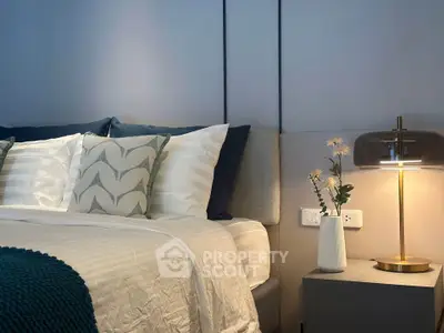Luxurious bedroom with elegant decor and ambient lighting