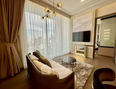 Luxurious living room with modern decor and large window view