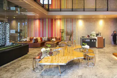 Luxurious modern lobby with vibrant decor and stylish seating area