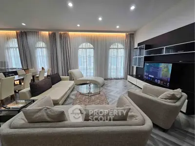 Luxurious modern living room with elegant furniture and ambient lighting