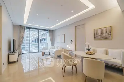 Luxurious modern living room with elegant decor and stunning city view, perfect for urban living.
