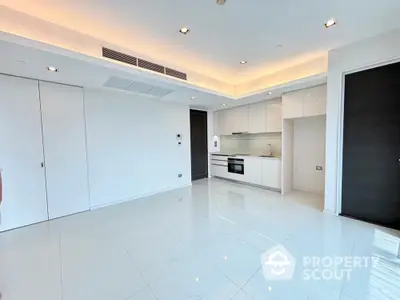 Modern minimalist kitchen with sleek white cabinetry and integrated appliances