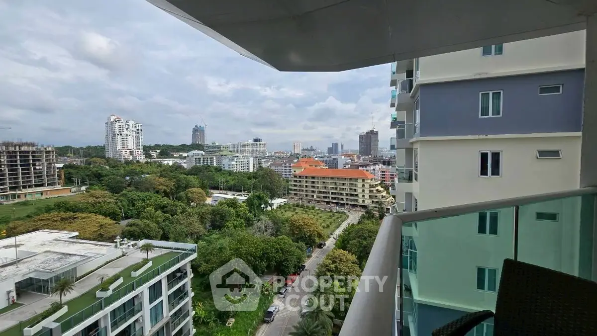 Stunning cityscape view from modern balcony in high-rise building