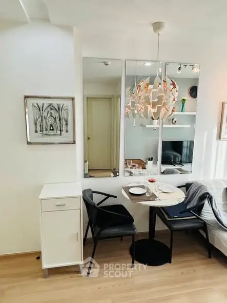 Chic modern living room with stylish decor and cozy dining area