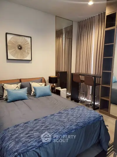 Modern bedroom with stylish decor and cozy ambiance