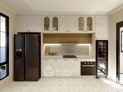 Elegant modern kitchen with sleek appliances and ample storage space
