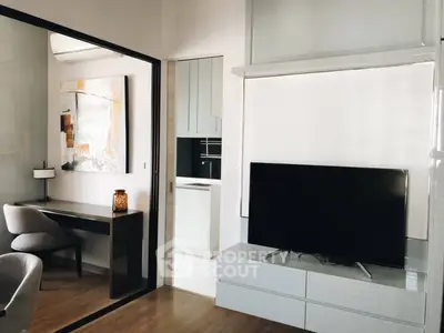 Modern living room with sleek TV stand and stylish decor