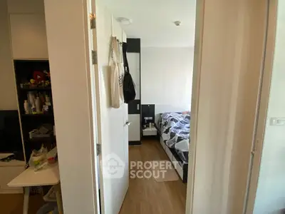 Cozy bedroom with modern decor and wooden flooring