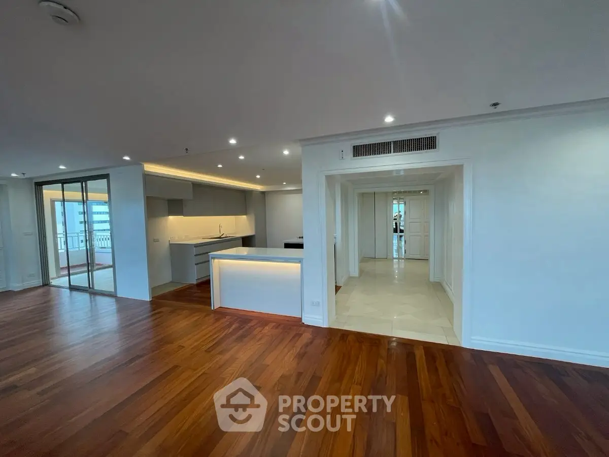 Spacious modern apartment with open layout and hardwood floors