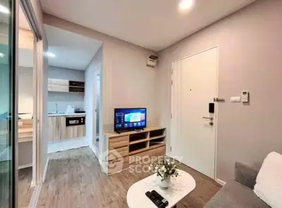 Modern living room with open kitchen in stylish apartment