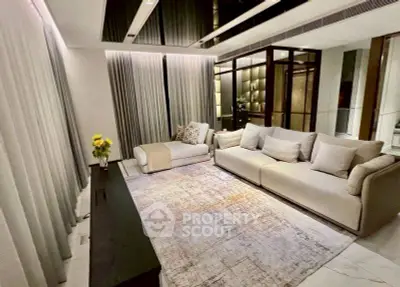Luxurious modern living room with elegant sofas and ambient lighting