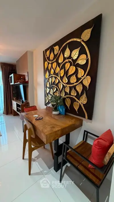 Stylish modern living room with artistic wall decor and elegant furniture