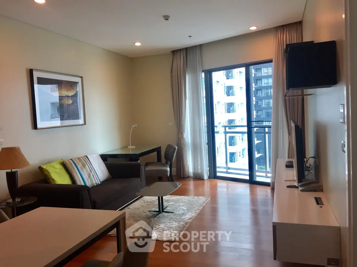 Modern living room with balcony view in a stylish apartment