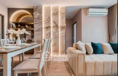 Luxurious modern living room with elegant dining area and stylish decor