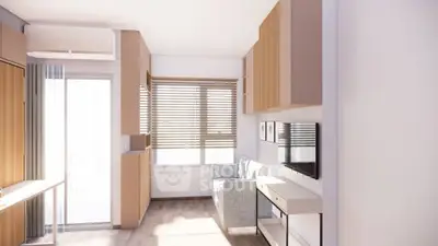 Modern living room with sleek furniture and large windows for natural light.