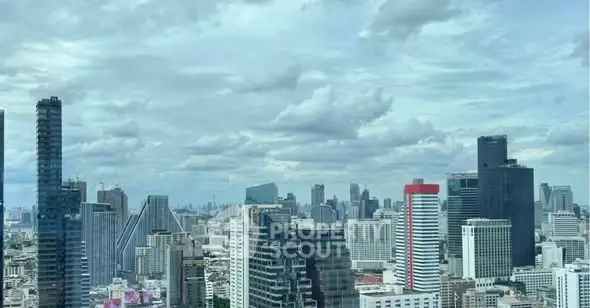 Stunning city skyline view with modern skyscrapers under a cloudy sky, perfect for urban living enthusiasts.