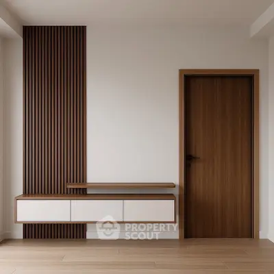 Modern minimalist interior with wooden accents and sleek design