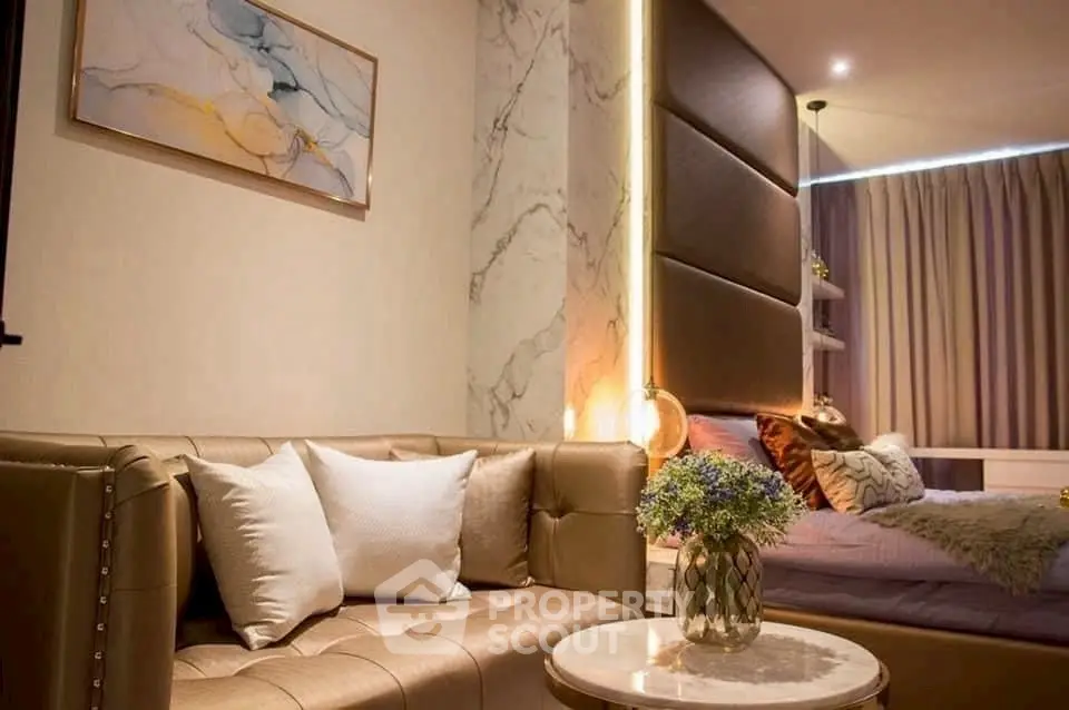 Luxurious modern living room with elegant decor and cozy ambiance